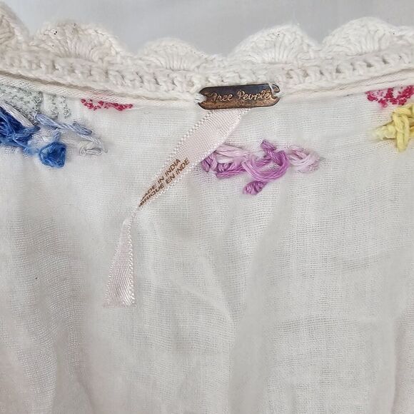 RARE Free People Embroidered Bell Sleeve Boho Mini Dress Misty Meadow $168 Sz 2 - Picture 6 of 6